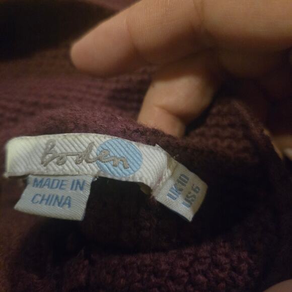Boden Women’s Sweater Size 6 Wool Cotton Blend Purple Funnel Neck Knit - Picture 3 of 6